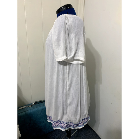 ~ J. Jill Lg Ivory Embroidered Blouse Sheer V-neck Button Up Boho Feminine Beach - Picture 2 of 7